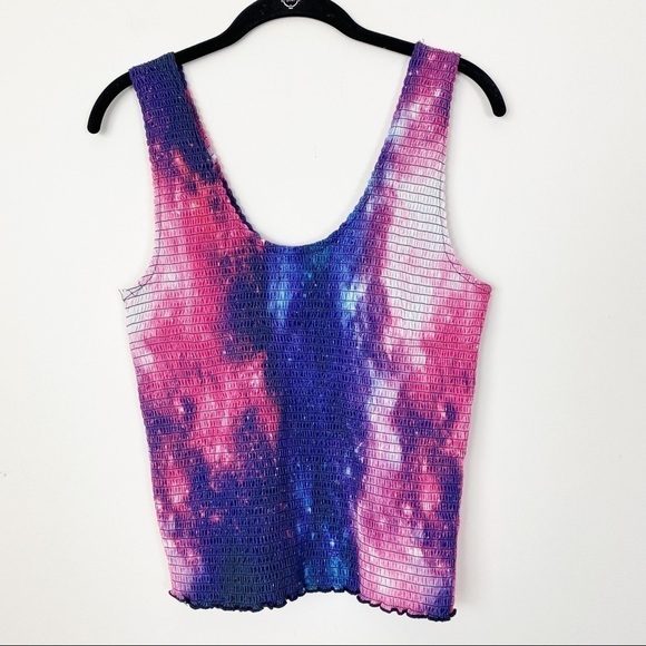 HOT TOPIC Smocked Galaxy Crop Tank Top XLarge Tie Due Purple Pink Punk - Picture 2 of 5